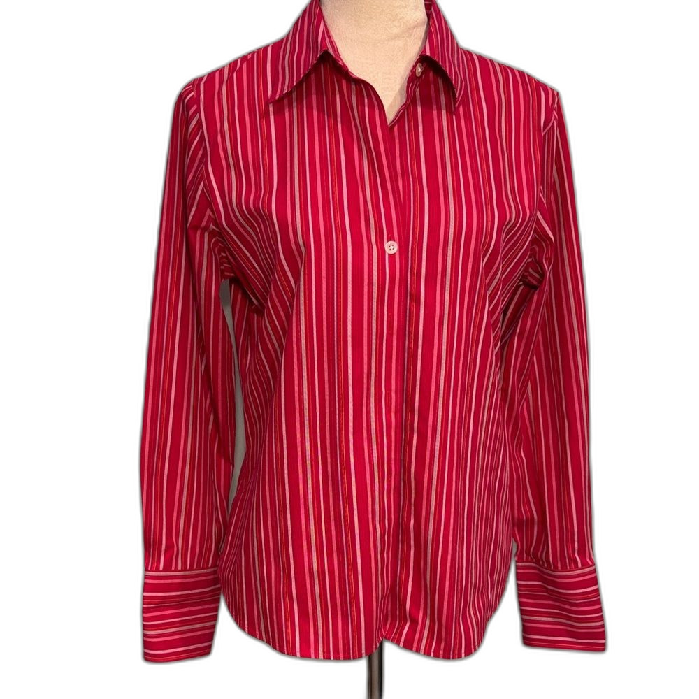 Eddie Bauer pink stripe wrinkle resistant cotton shirt Size M